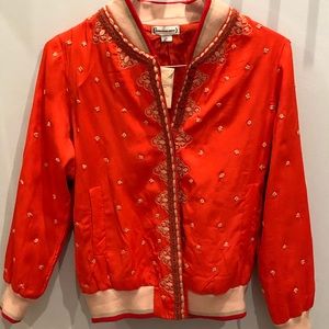 Red Embroidered Bomber Jacket
